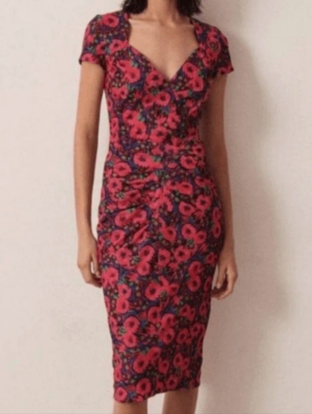 Ba&sh Diane Floral Print Sweetheart Neckline Pink Dress, Size 1